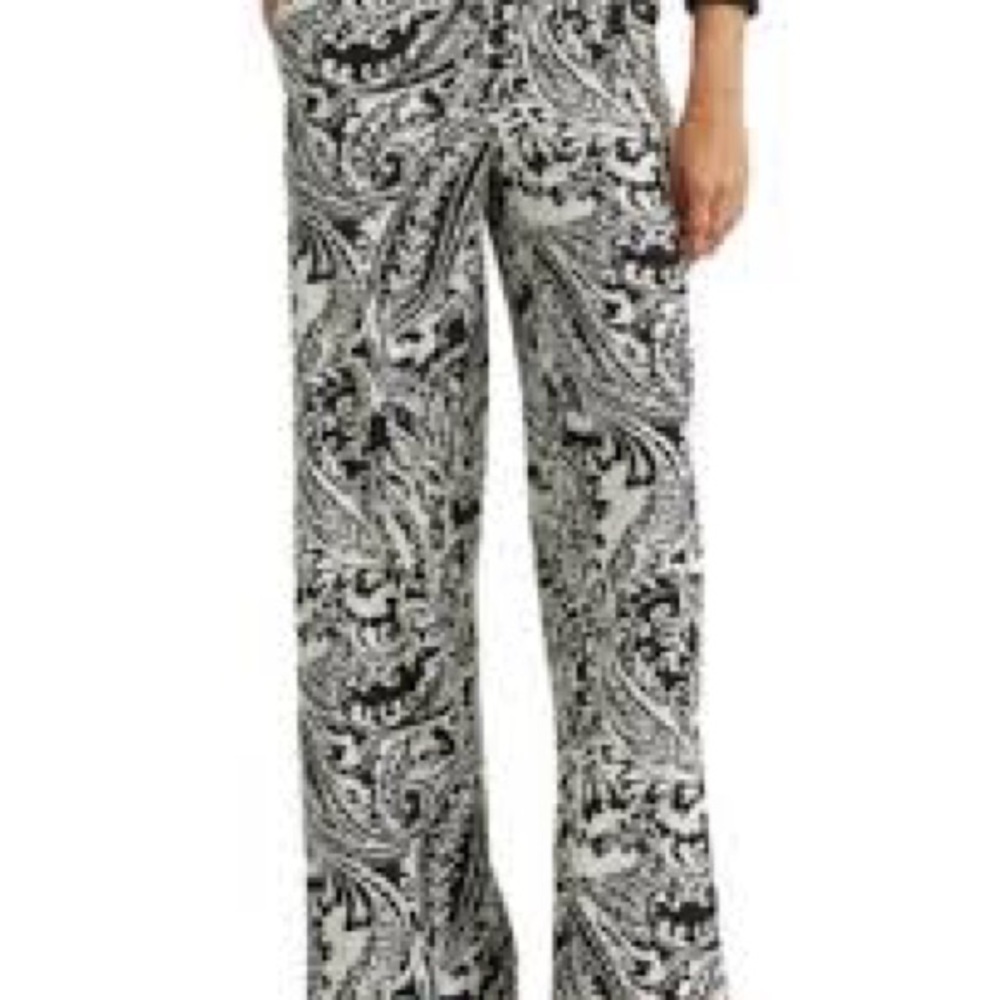 Black and White Paisley Wide-Leg Pants by Lauren SZ 2X
